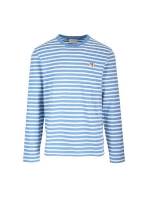 메종키츠네 긴팔 티셔츠 LM00105KJ0046S443 Free Drifter blue stripes