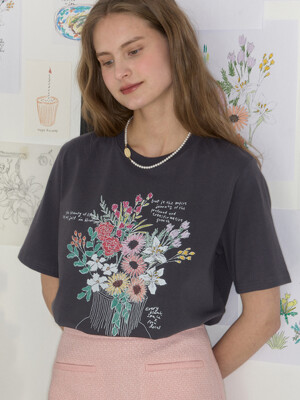 [논로컬 X 이하여백] Vase Hand Drawing T-shirt - Charcoal