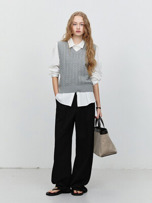 UNISEX CROCHET KNIT VEST MELANGE GREY_UDSW5A101G2