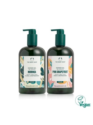 더바디샵 대용량 750ml 샤워젤 세트(모링가+핑크그레이프후룻)