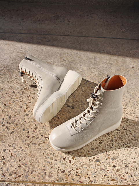 부츠,부츠 - 피노아친퀘 (Finoacinque) - round toe flatform boots_white