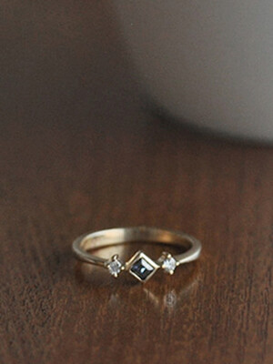Square Sapphire Bezel Setting Ring #with diamond (14k/18k)