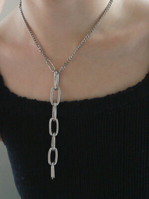 center drop chain necklace-silver