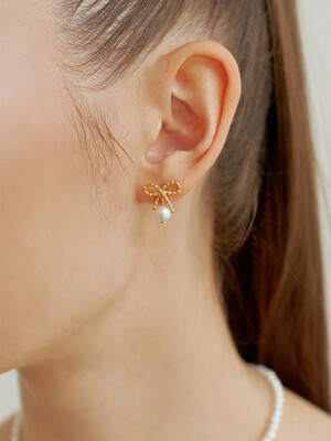 Romantic Ribbon Pearl Earring (2color)