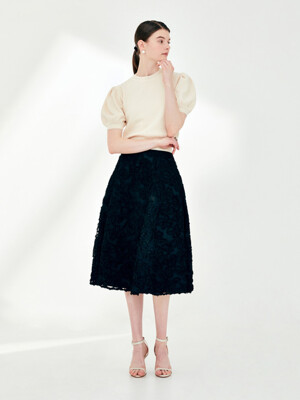 ERIN Floral chiffon full skirt (Black)