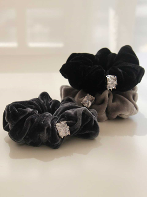 White Cubic Point Velvet Scrunchies Hair Chouchou H0865