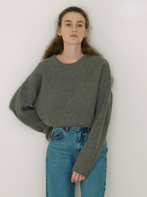 Series line - Cashmere drop round knit (CHARCOAL)