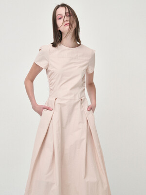 Side Shirring Pintuck Dress, Pink