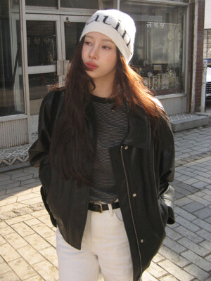 25SN leather zip-up blouson jacket [BK]