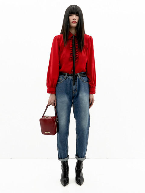 데님,데님,데님 - 언티지 (UNTAGE) - Retro Washed Tapered-Leg Jeans[Dark Blue(UNISEX)]_UTD-FP11