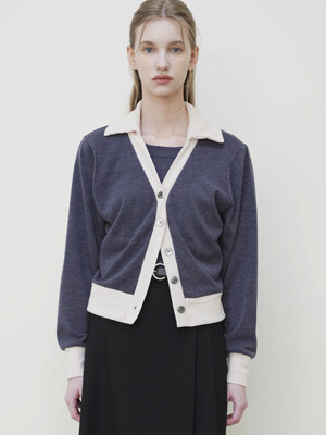 [SET] BECKY COLORING COLLAR KNIT CARDIGAN (GREY)