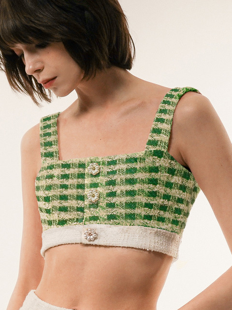 아우터,니트 - 언티지 (UNTAGE) - Gingham Boucle Cropped Knit Top(Green)_UTW-SC12 