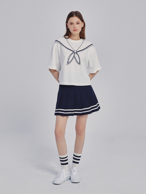 Tape line point Pleats Skirt_NV