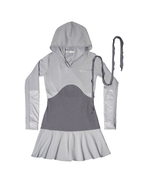 원피스 - 오호스 (ojos) - Scarf Hoodie One-Piece / Cool Grey