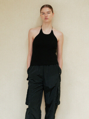 crochet halter neck cotton knit top (black)