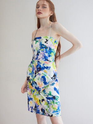 Watercolor mood backless dress (Blue)