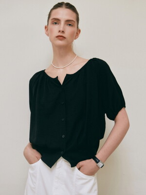 DRAWSTRING SHIRRING BLOUSE_BLACK