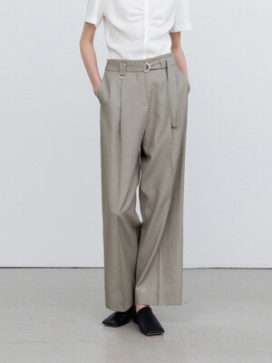 [리퍼브] LINEN WIDE LEG BELTED TROUSER DRIED HERB