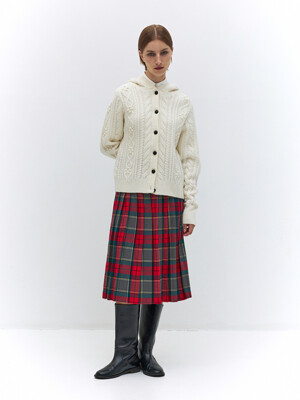 BELTED CHECK PLEATS SKIRT (RED)