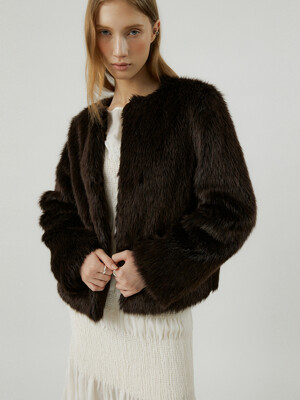 COZY faux fur jacket [dk.brown]