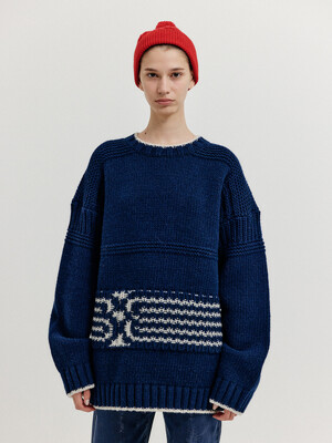 XANTHE Jacquard Knit Pullover - Navy