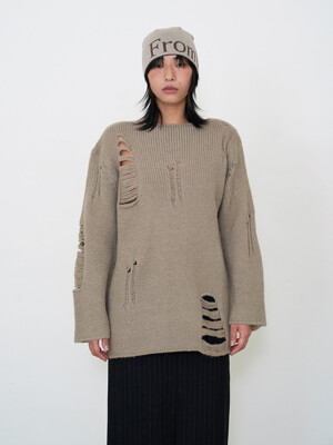 Wool Distressed Sweater Beige