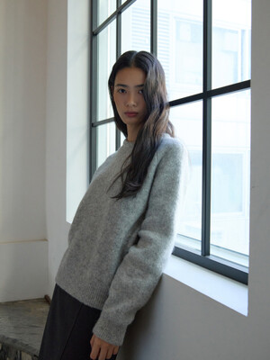 Mohair pullover round knit (gray)