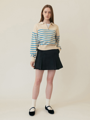 A COTTON TUCK MINI SKIRT_NAVY