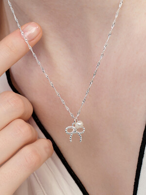 [sv925] ribbon string pearl necklace