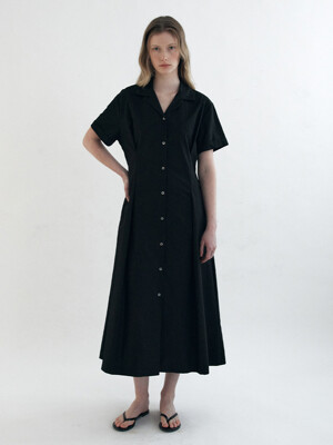 open collar dress_black