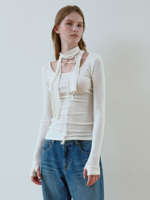 NECK POINT RIBBED TOP_IVORY