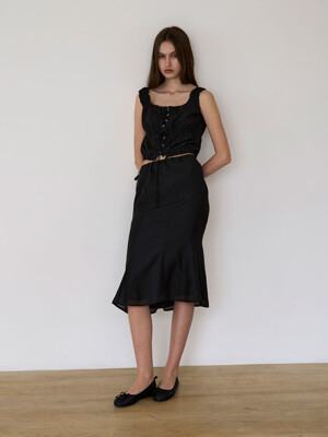Drawstring Midi Skirt - Black