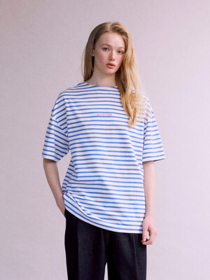 Pinstripe Embroidered T-shirt (OCEAN BLUE)