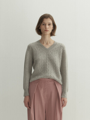 Cashmere 100% Sara Cable Pullover (Heather Grey)