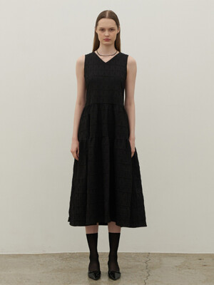 Jacquard Sleeveless Long Dress Black