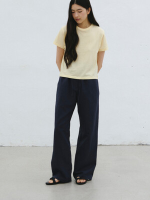 Linen Banded Pants Navy