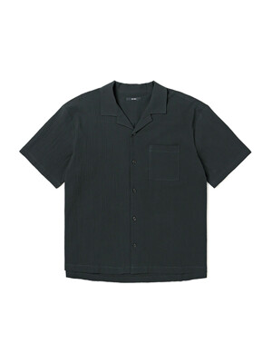 남성 시어서커 오픈 칼라 반팔 셔츠 (DK-GREY) (HA5SS13-36)