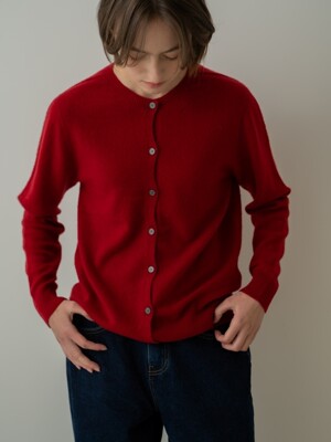 Wholegarment Wool 100 Cardigan_Rose Red