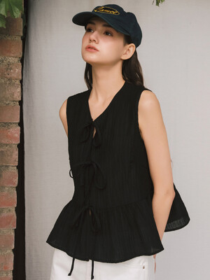 [단독] G Ribbon Shirring Sleeveless_Black