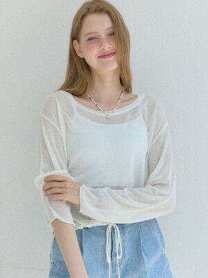 Sheer U-neck String Knit - White