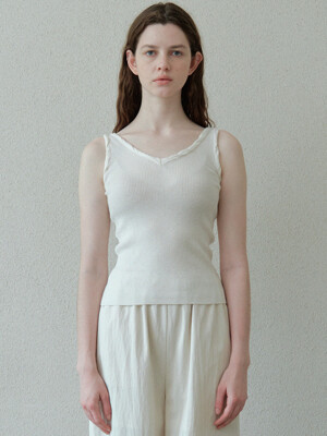 twisted ribbed v-neck knit top (ivory)