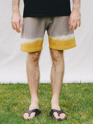 Stripe Tie-dye Sweat Shorts -Grey&Mustard-