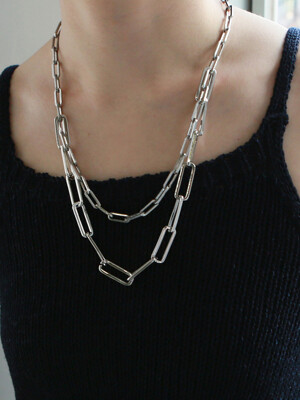 two line square chain necklace-silver