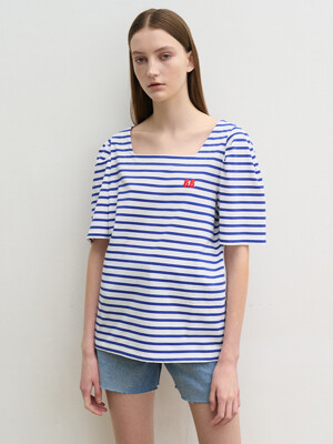 Stripe square-neck T-shirts (blue)