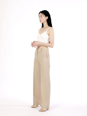 WOOL SEMI-WIDE TROUSERS-SAND BEIGE