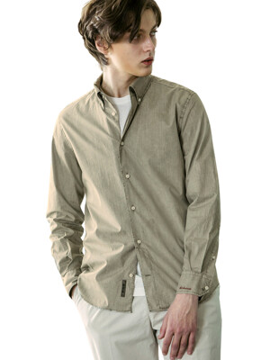button down collar dyeing shirt - d.beige