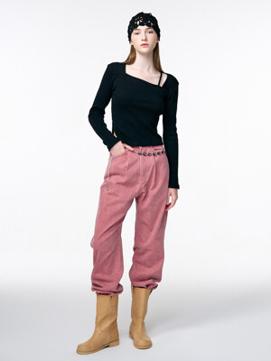 Pigment Pintuck Denim Pants, Pink