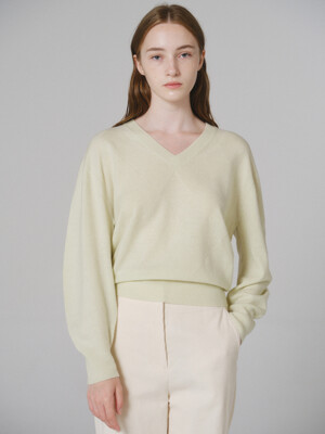 Cashmere blended knit top (pale lime)