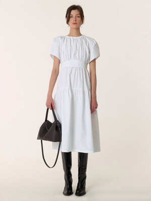 SS23 Shirring Panel Dress White