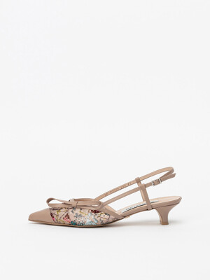 Cannoli Stiletto Slingback Pumps in Lightback Pink with Pink Sequins Mesh